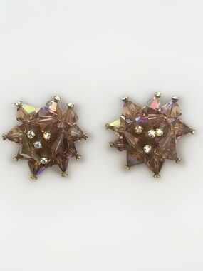 Gorgeous Amber Vintage Crystal Bead Clip On Earrings